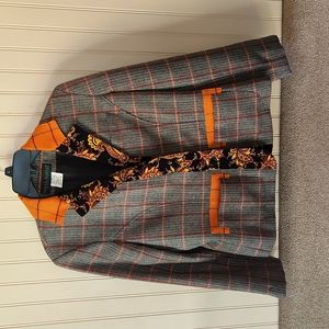 Harve Benard 100% wool jacket blazer size 8 orange black yellow shoulder pads